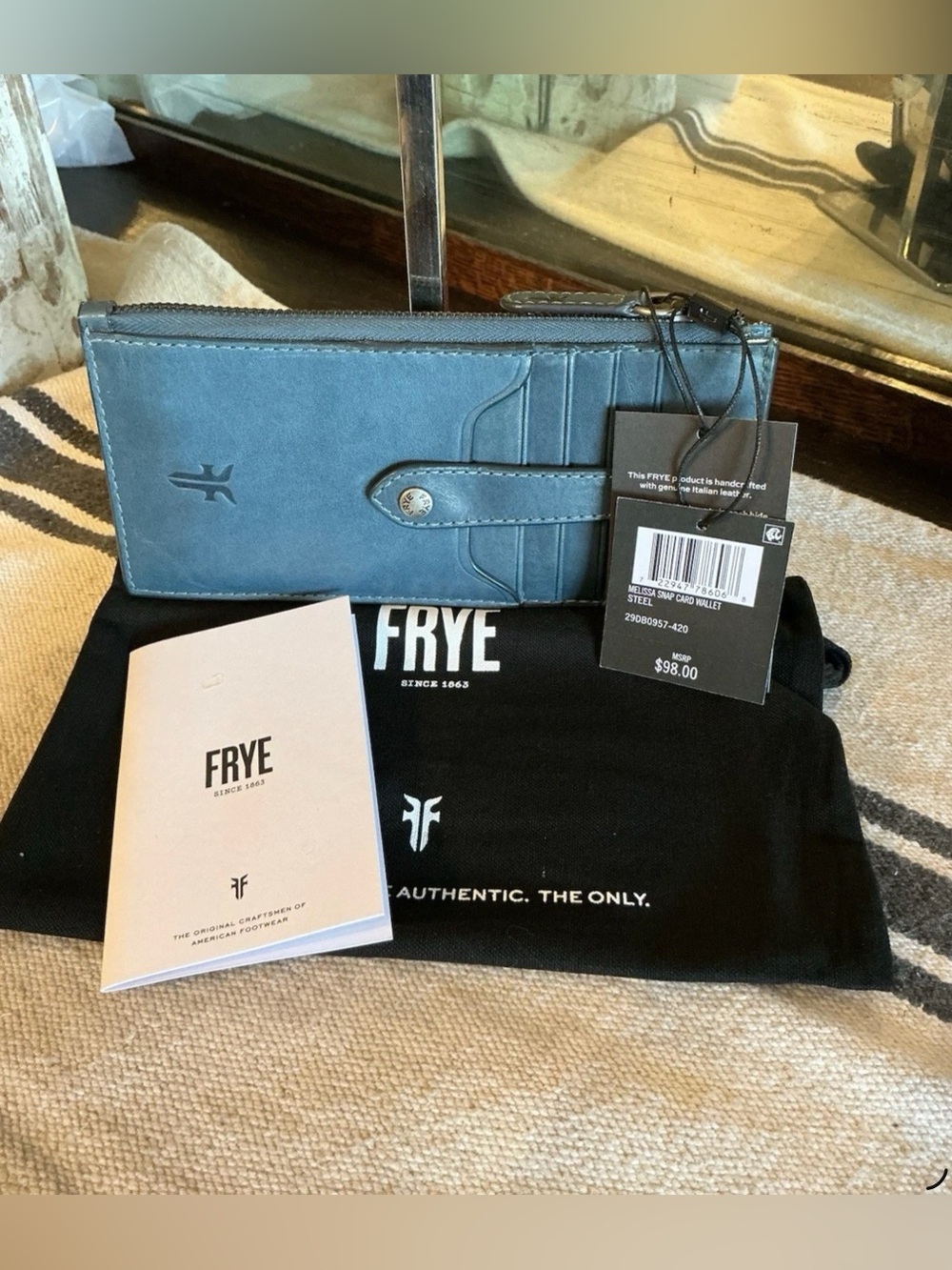 NWT Frye Melissa Leather Snap Card Wallet Steel Blue Retail $98 - Picture 4 of 16